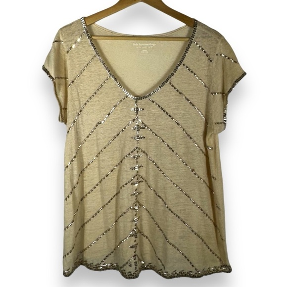 4 for $40 SALE! Soft Surroundings Linen Top w/Sequin Details, Cream, Size XS - Picture 1 of 10